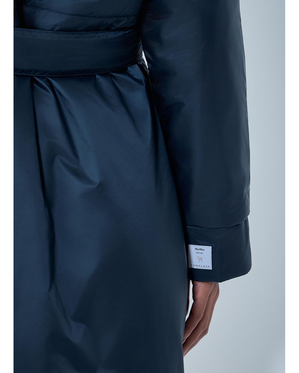 Max Mara Blue Hooded Quilted Coat With Belt