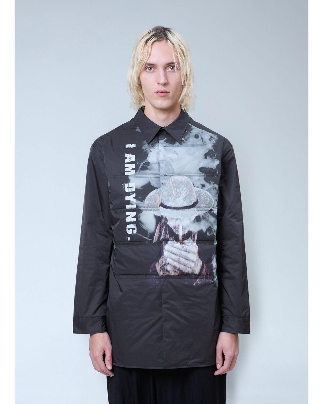 Yohji Yamamoto Blue Printed Padded Shirt for men