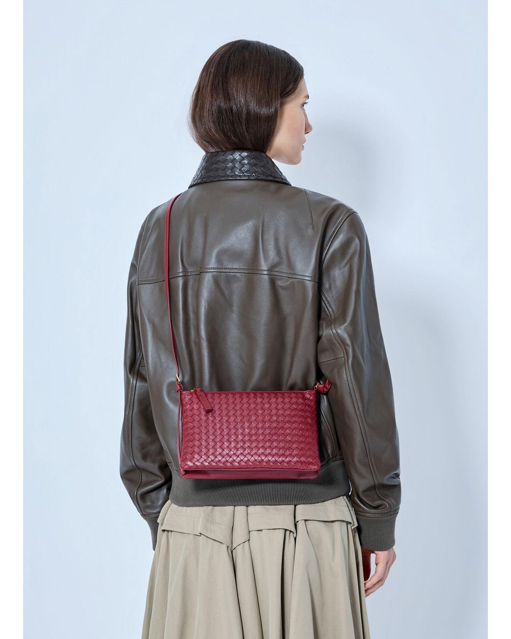 Bottega Veneta Red Intrecciato Piccolo Medium Pouch