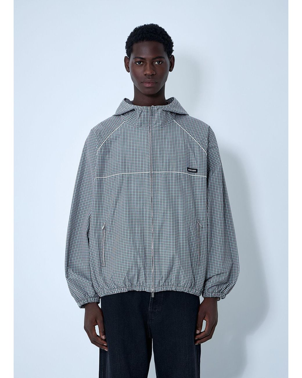 Miu Miu Blue Check Hooded Jacket for men