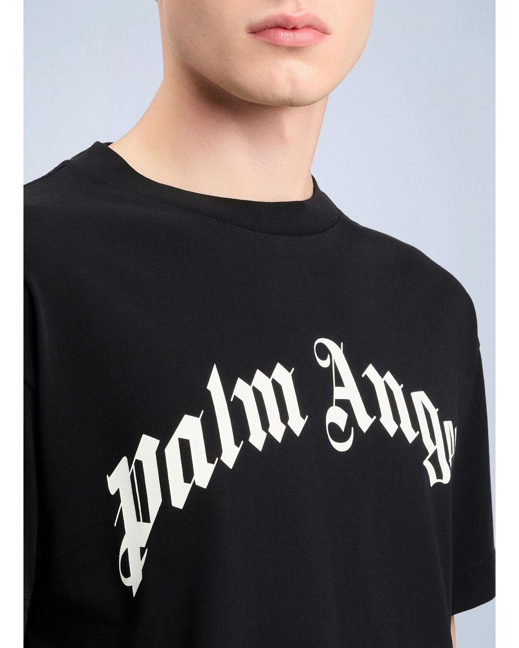 Palm Angels Black Curved Logo T-Shirt for men