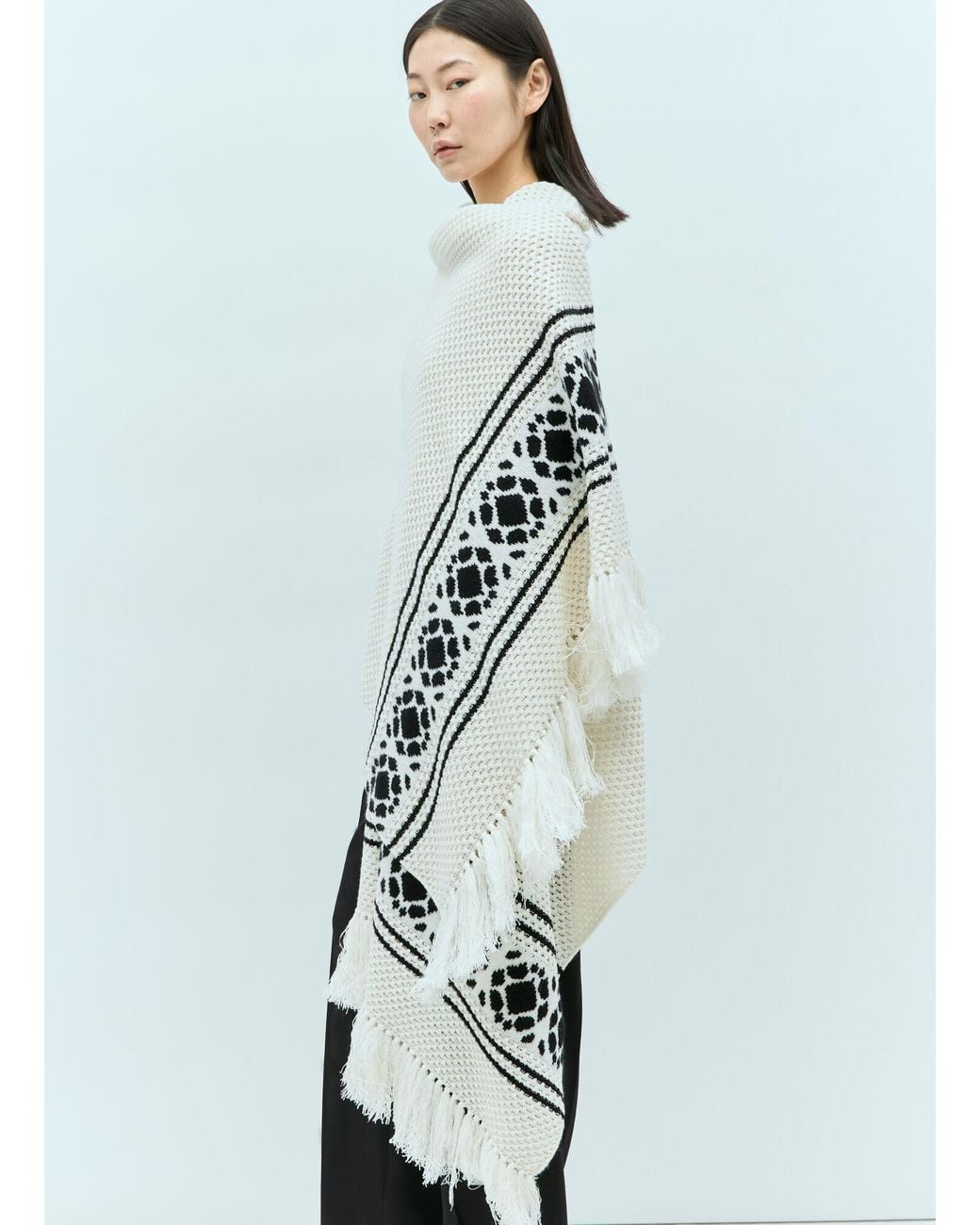 Max Mara White Wool Cashmere Crocheted Jacquard Scarf