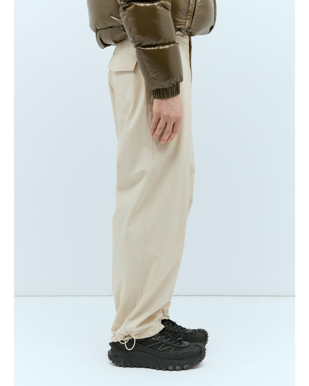 Moncler Natural Drawstring Cotton Poplin Pants for men
