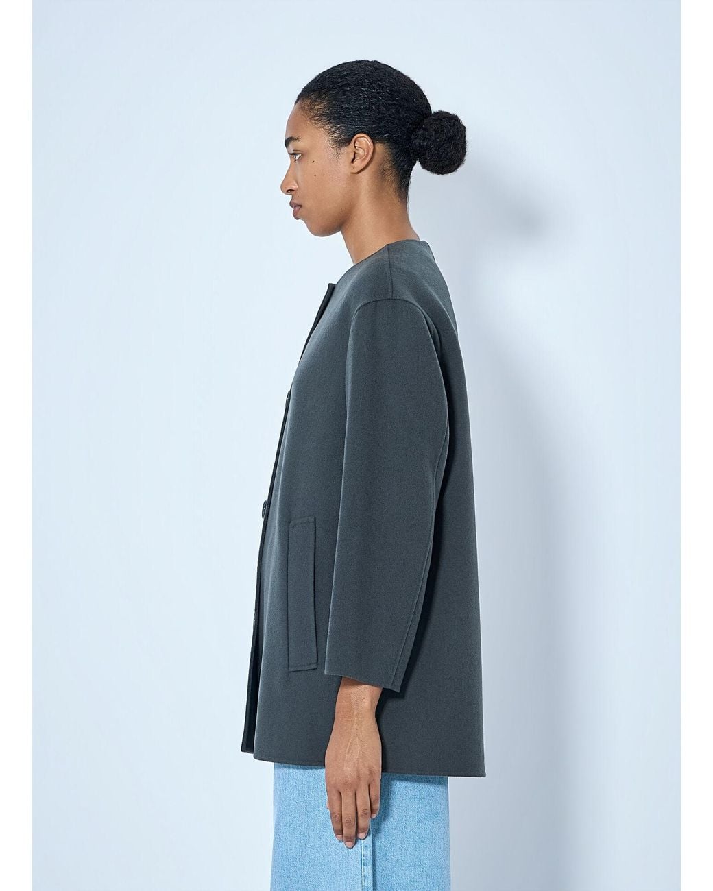 Max Mara Blue Minimalist Wool Coat With Scarf