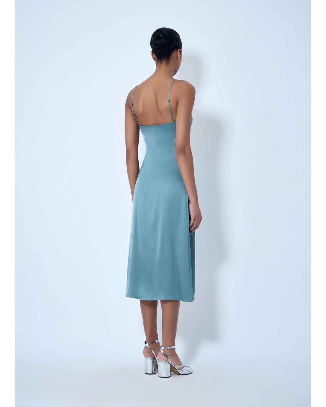 Acne Blue Lace-Trimmed Slip Dress
