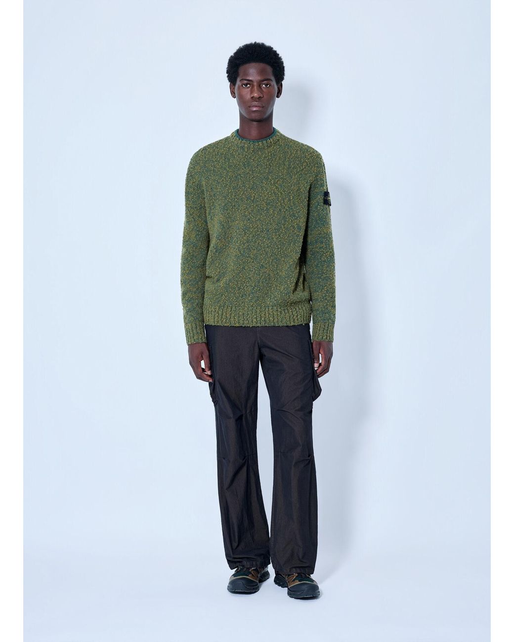 Stone Island Green Crewneck Textured Knit Sweater for men