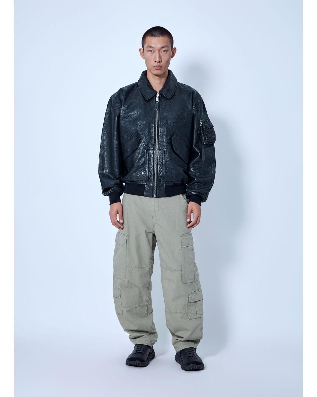 Alpha Industries Blue Cwu-36/P Leather Uv Loose Bomber Jacket