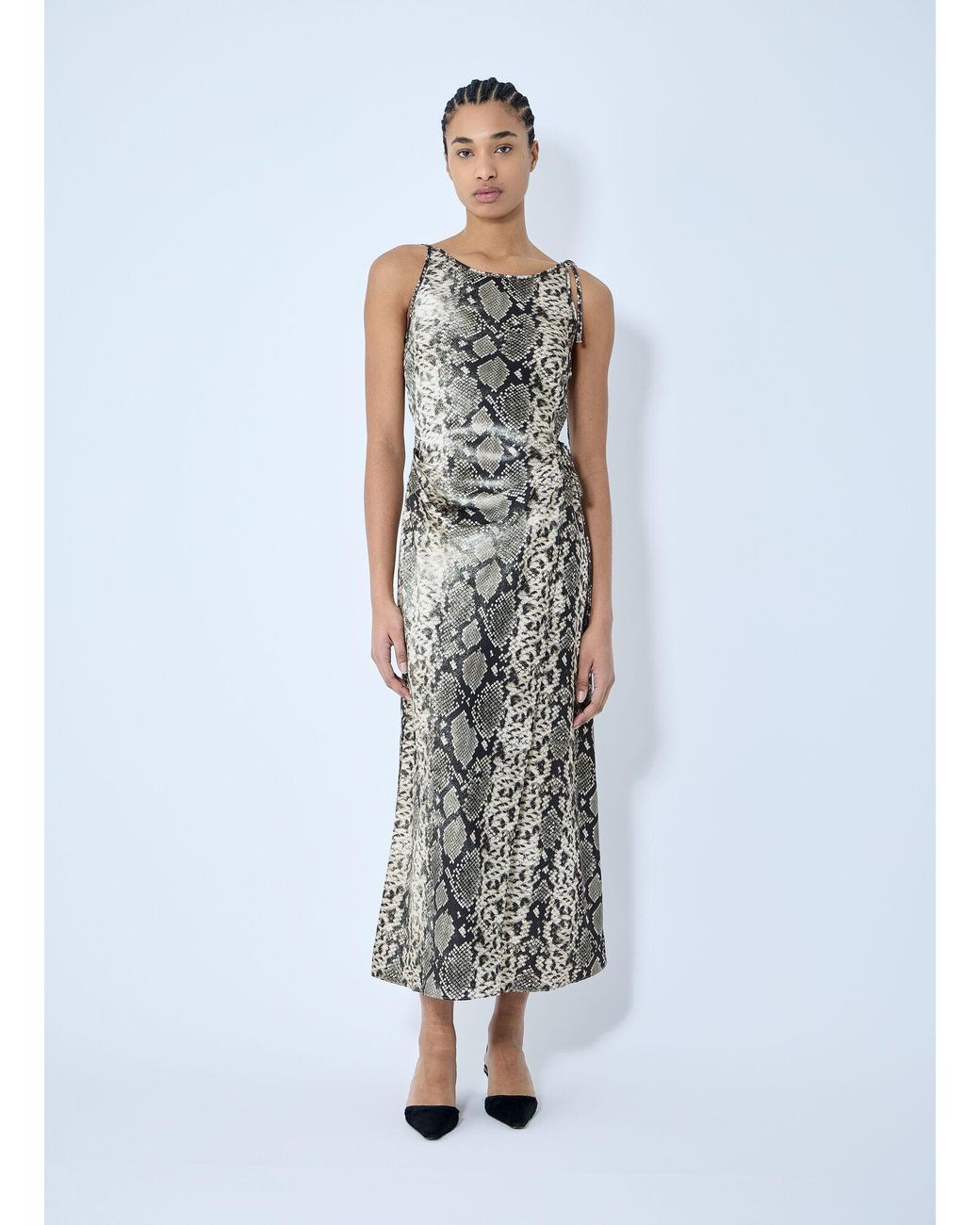 Acne White Satin Python Print Midi Dress