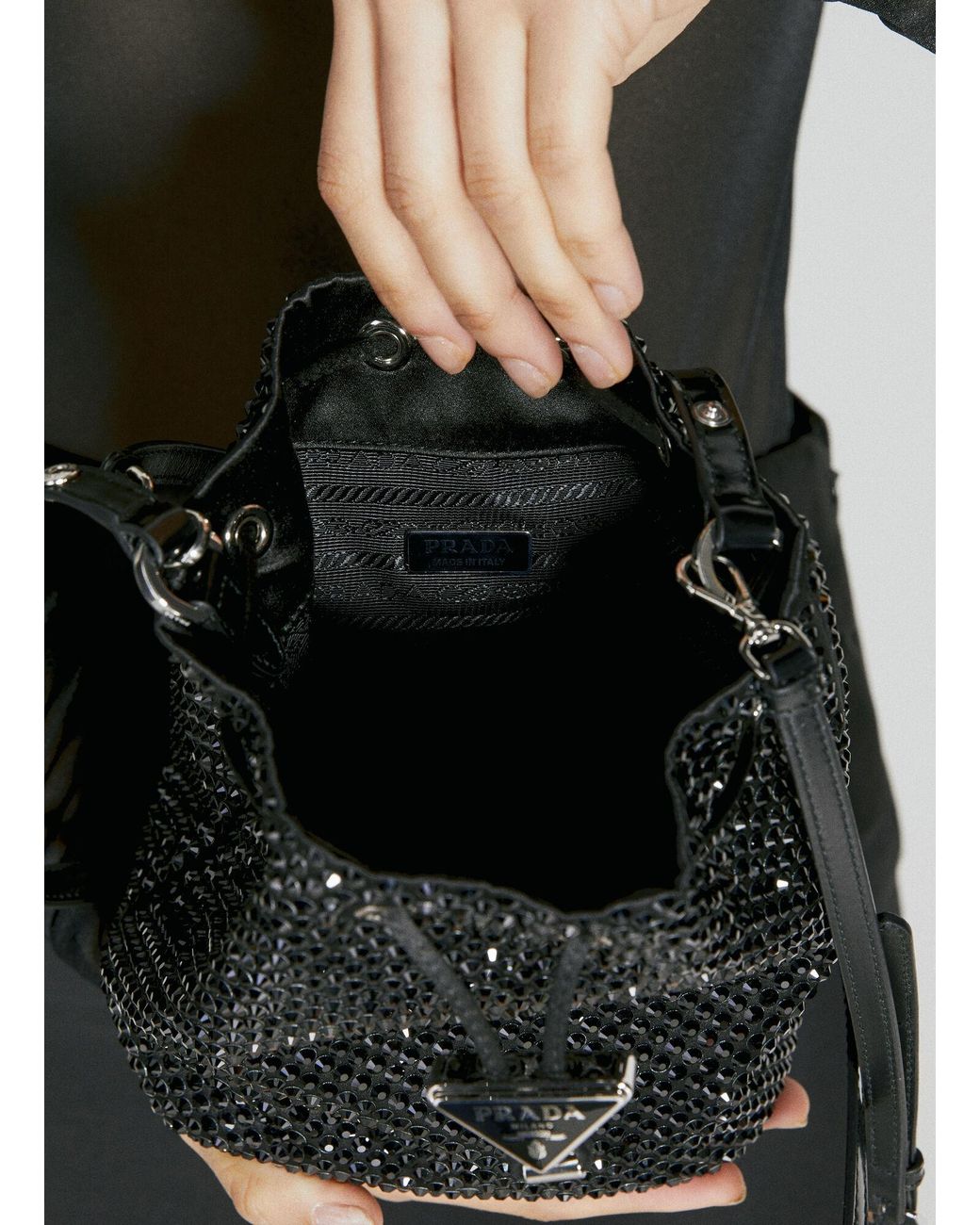 Prada Crystal Embellished Satin Mini Bag in Grey Lyst UK