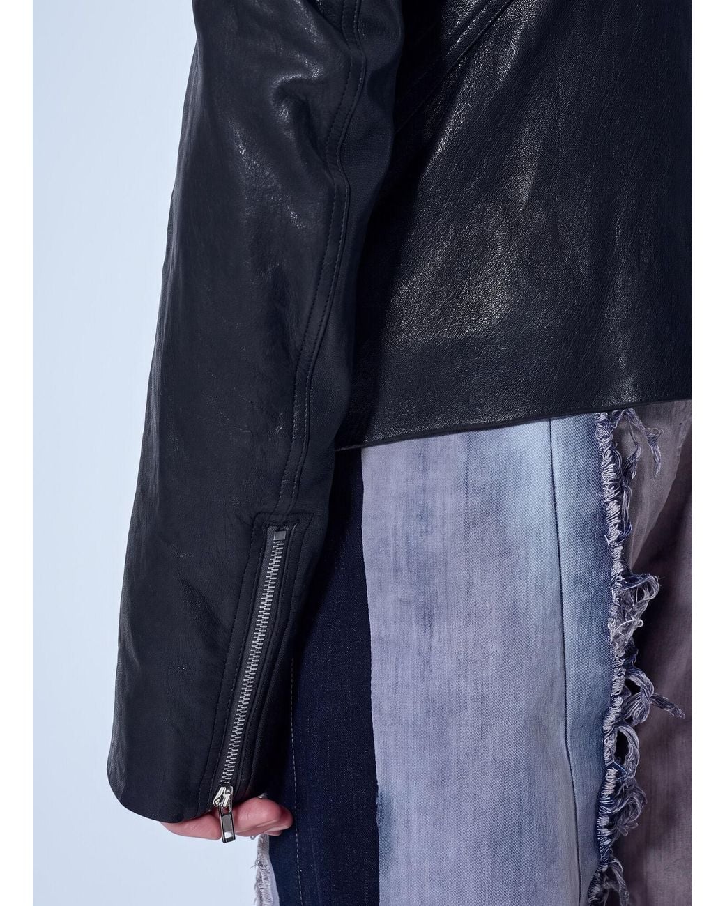 Rick Owens Blue Leather Release Jacket for men