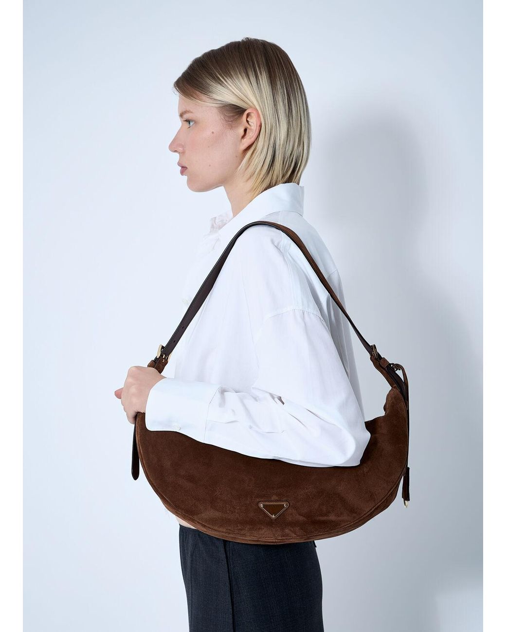 Prada White Small Suede Shoulder Bag