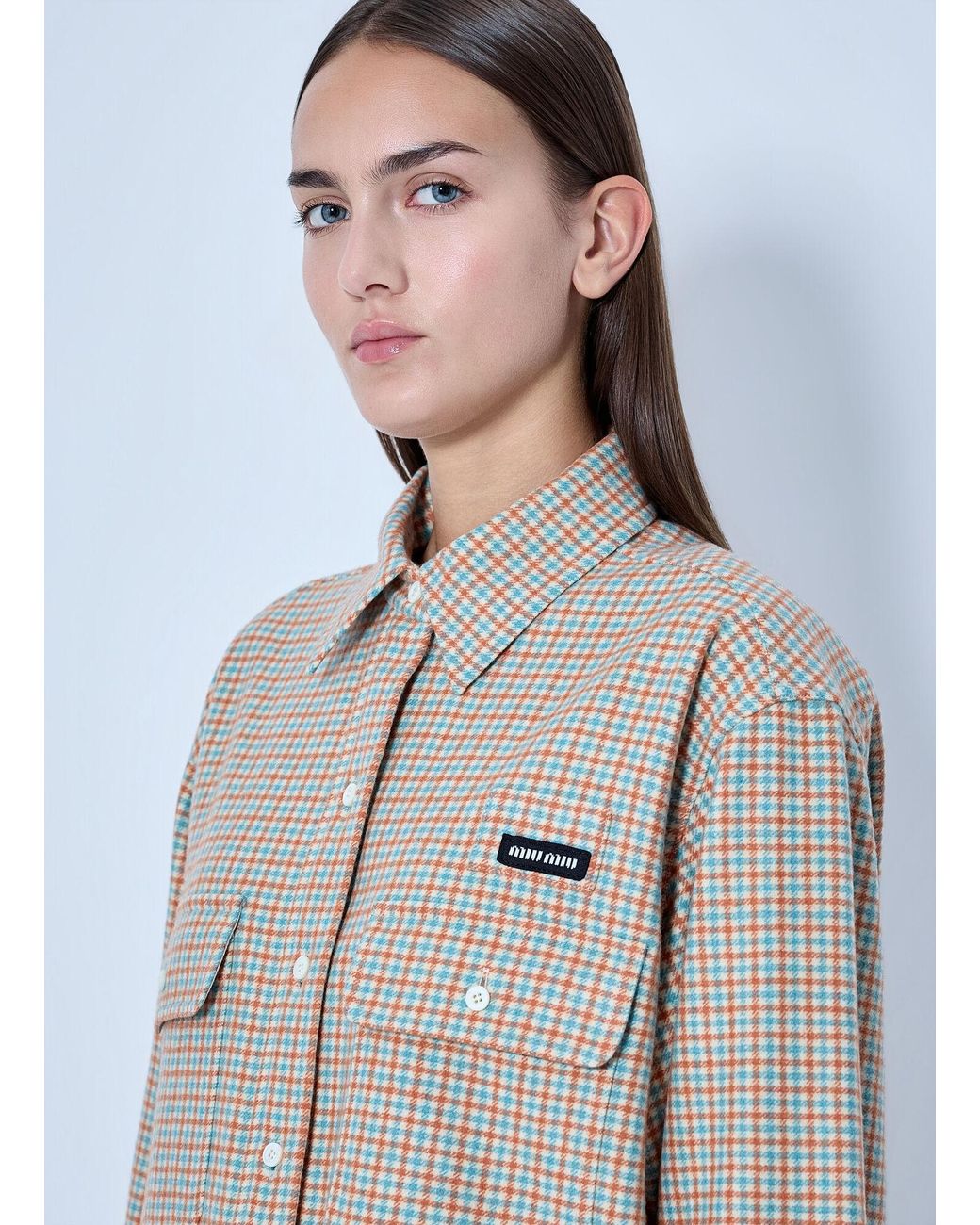 Miu Miu Gray Checked Cotton Shirt