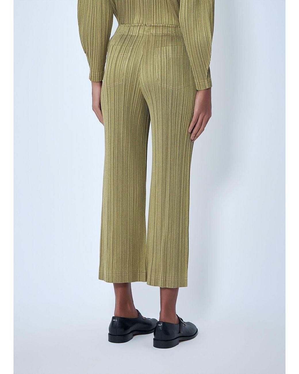 Pleats Please Issey Miyake Green Ribbed Knit Pants