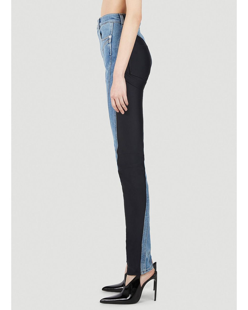 Mugler Structured Contrast Panel Jeans in Blue | Lyst