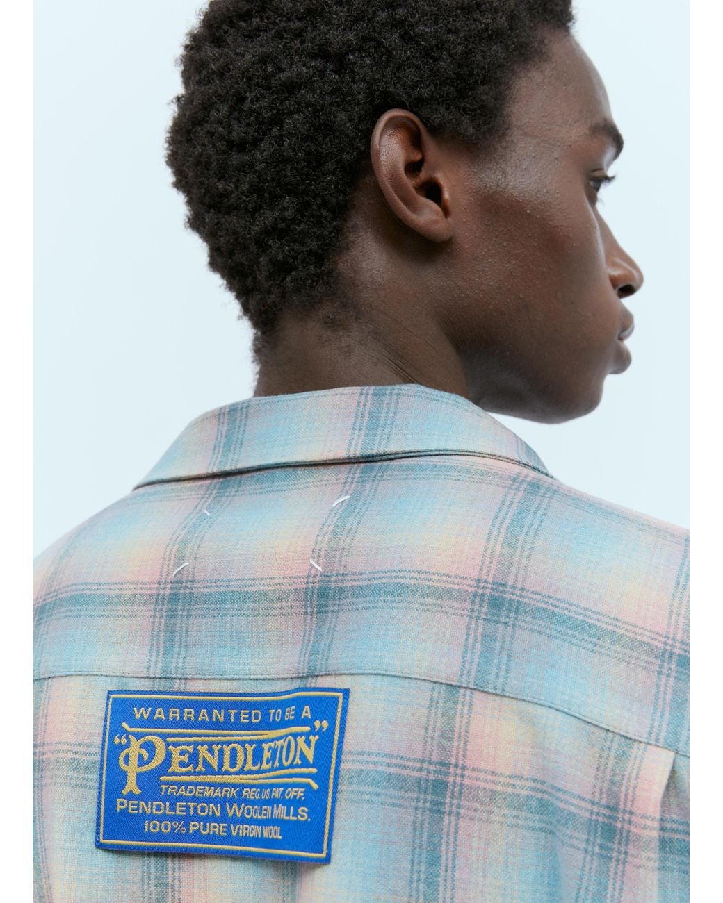 Maison Margiela Oversized Wool Check Shirt in Blue for Men | Lyst