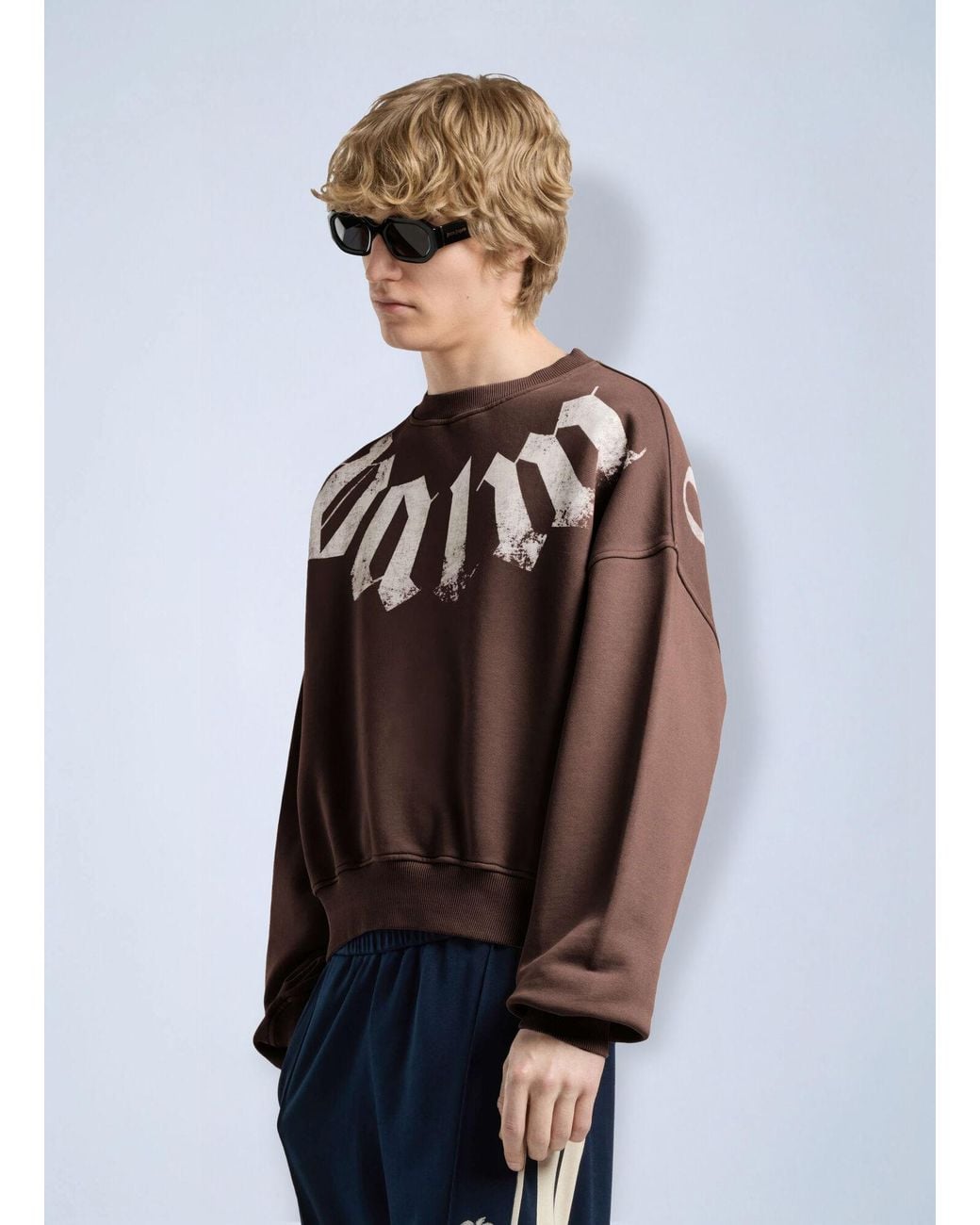 Palm Angels Blue Big Neck Logo Loose Sweatshirt for men