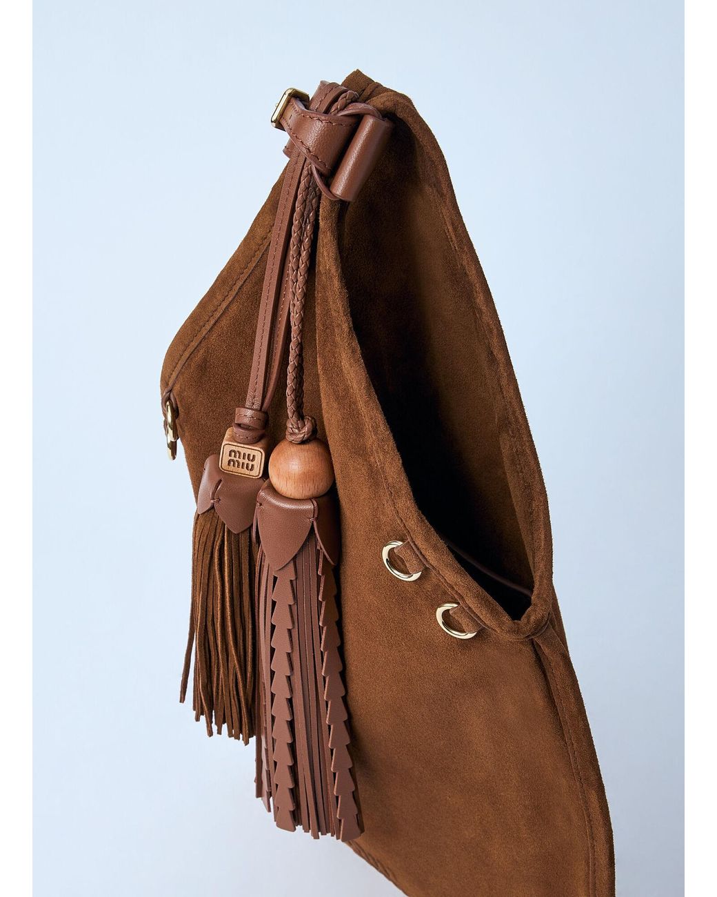 Miu Miu Brown Suede Handbag With Tassels