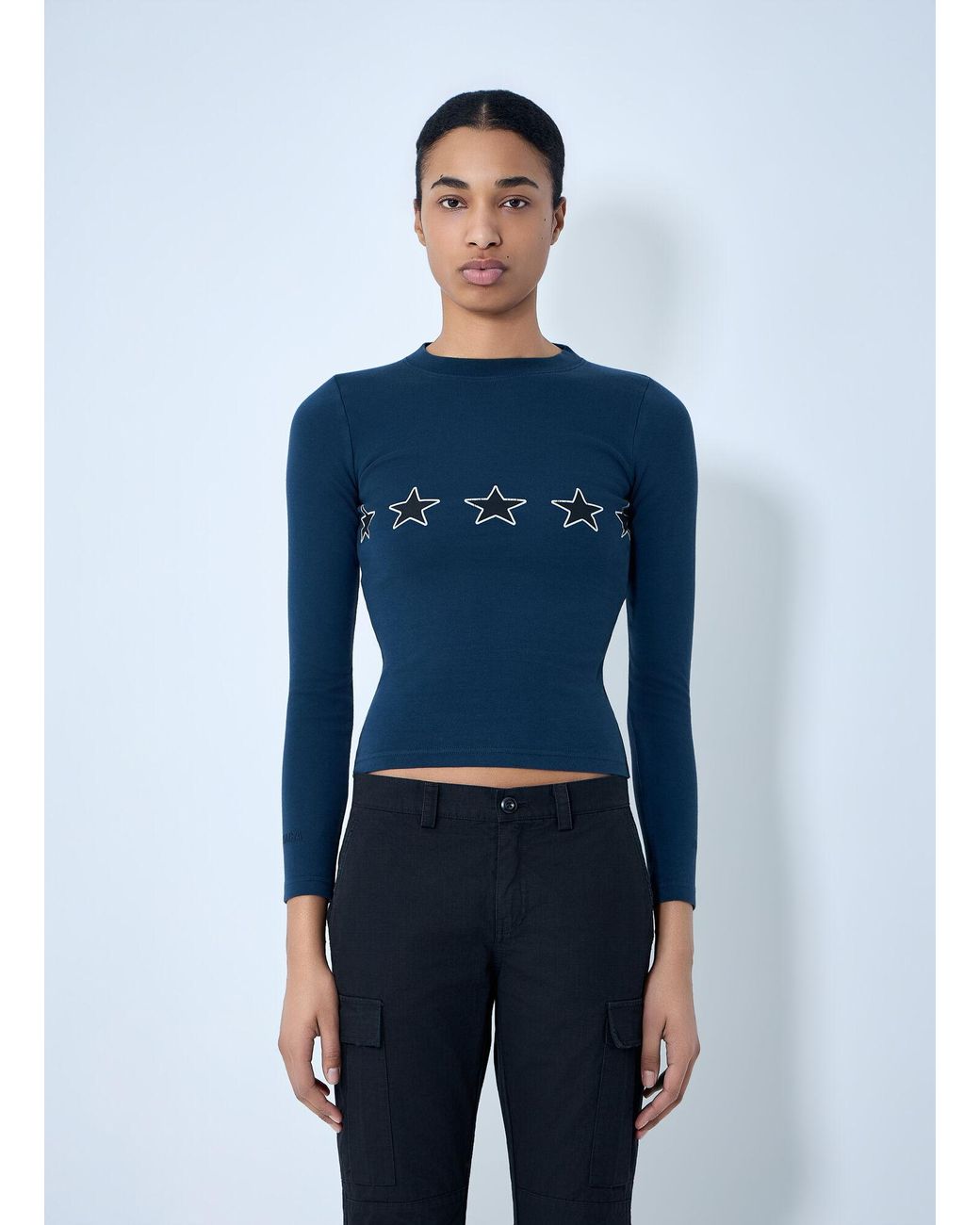 Balenciaga Blue Star Embroidered Ribbed Top