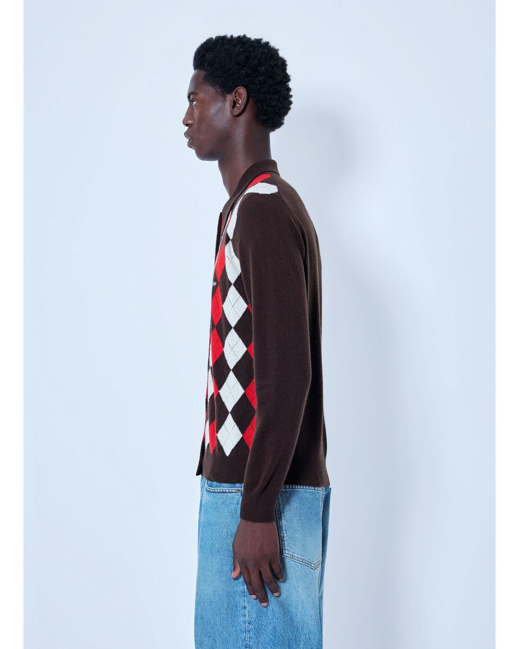 Miu Miu Red Cashmere Argyle Cardigan for men