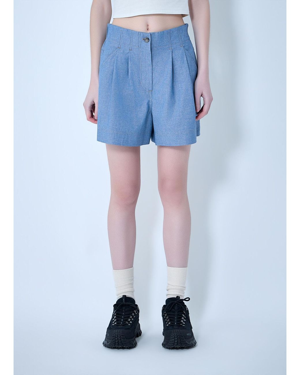 Moncler Blue High-Waisted Pleated Shorts