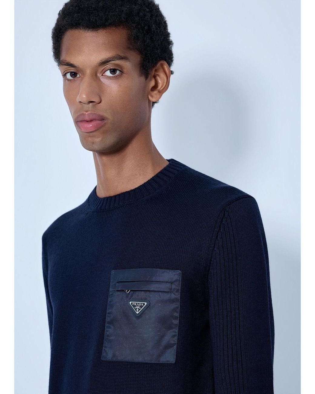 Prada Blue Wool Sweater for men