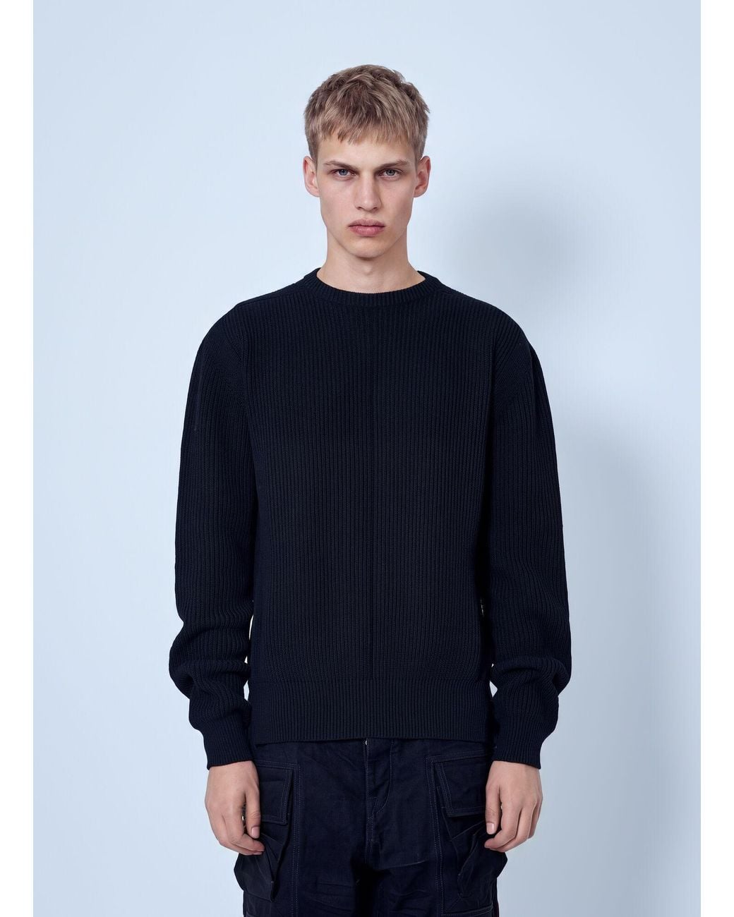 Rick Owens Blue Fisherman Round Neck Sweater for men