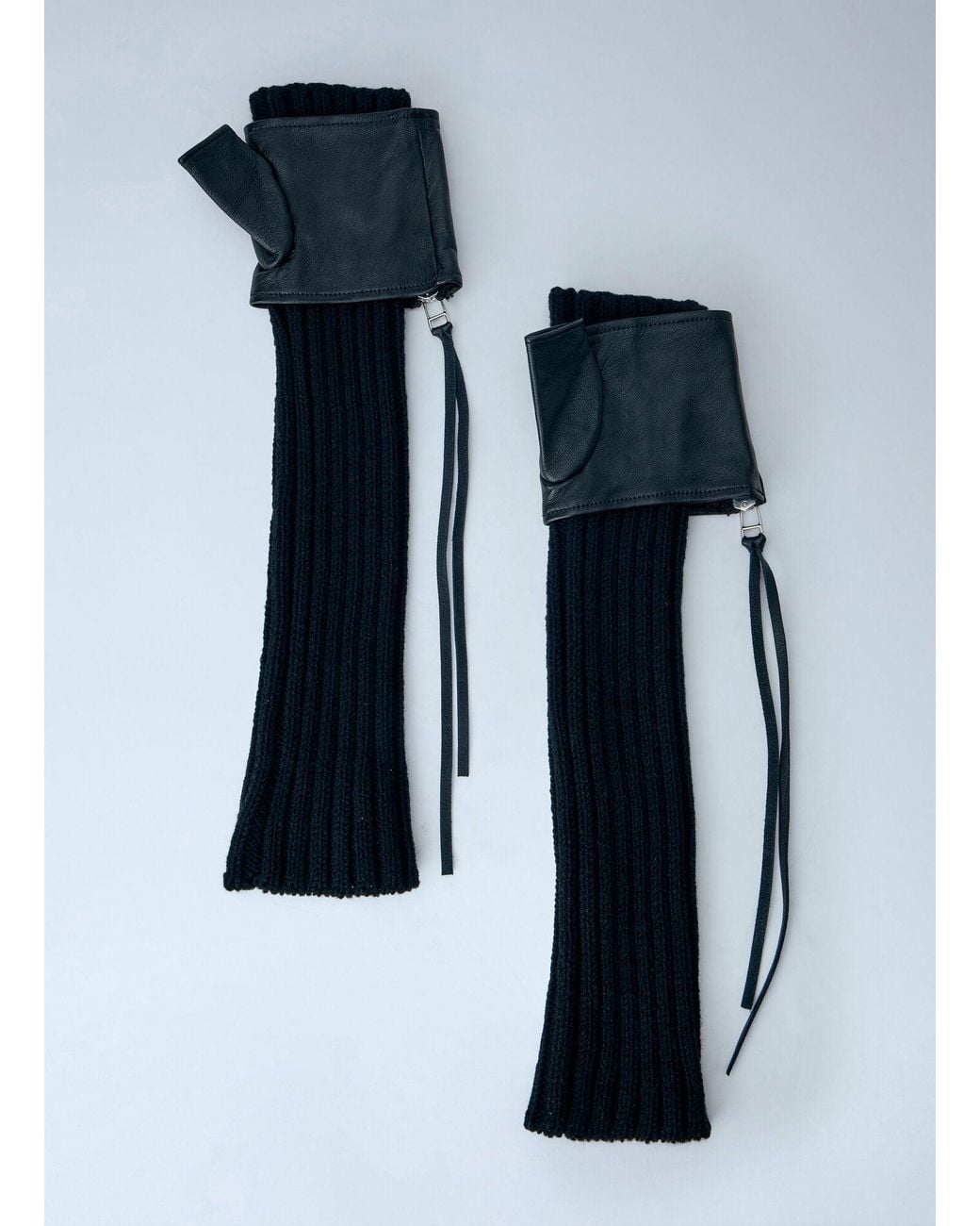 Yohji Yamamoto Blue Long Ribbed Leather Gloves
