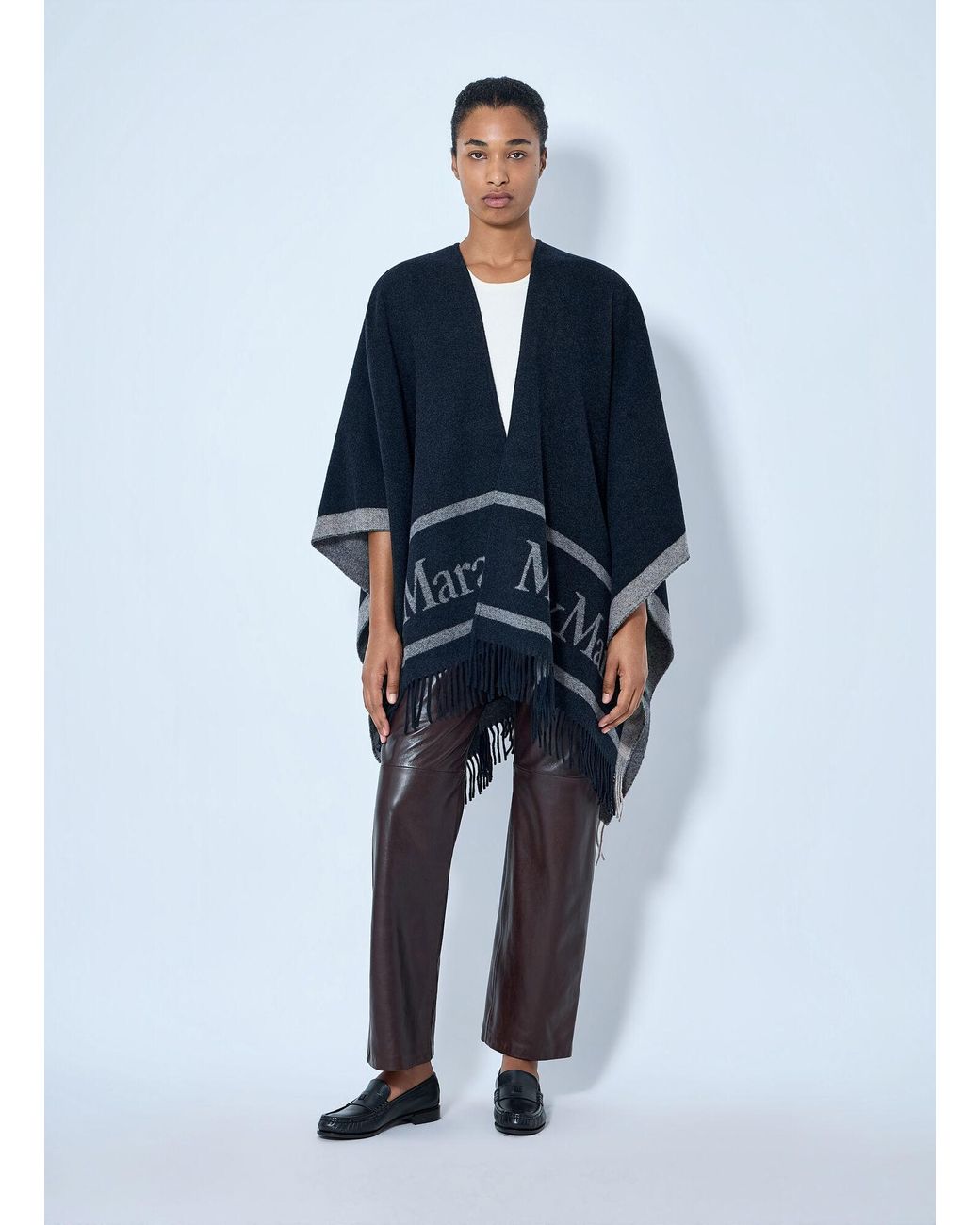 Max Mara Blue Fringed Wool Wrap