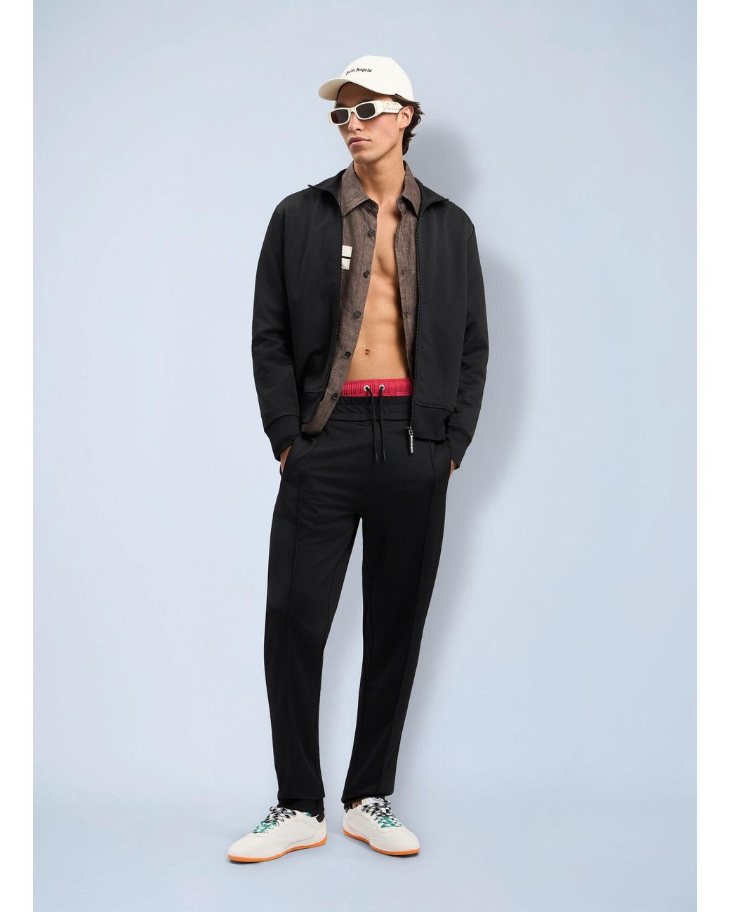 Palm Angels Black Curved Logo Track Jacket for men