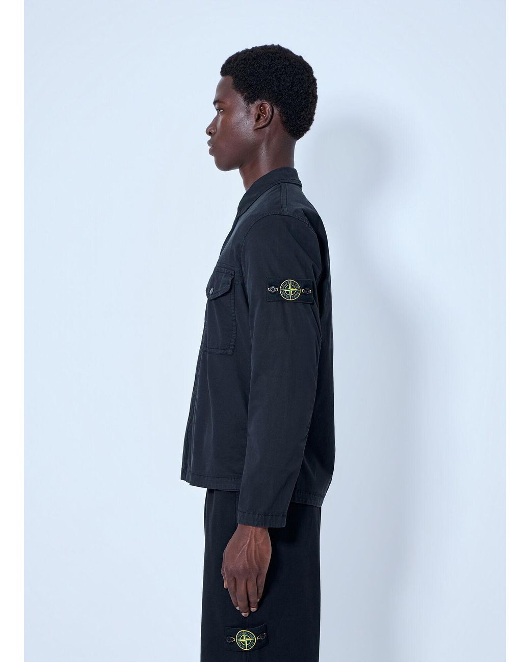 Stone Island Blue Button-Down Cotton Shirt for men
