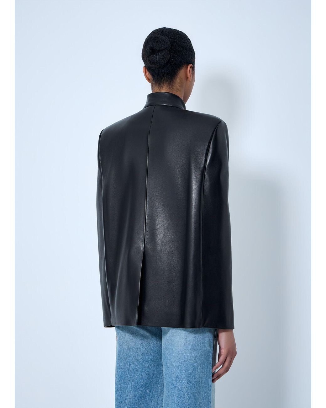 Khaite Blue Single-Breasted Leather Jacket