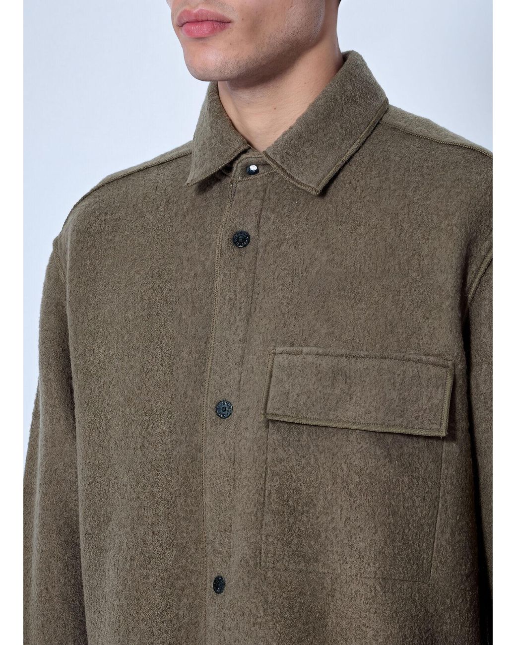 Stone Island Gray Wool Shirt Jacket for men