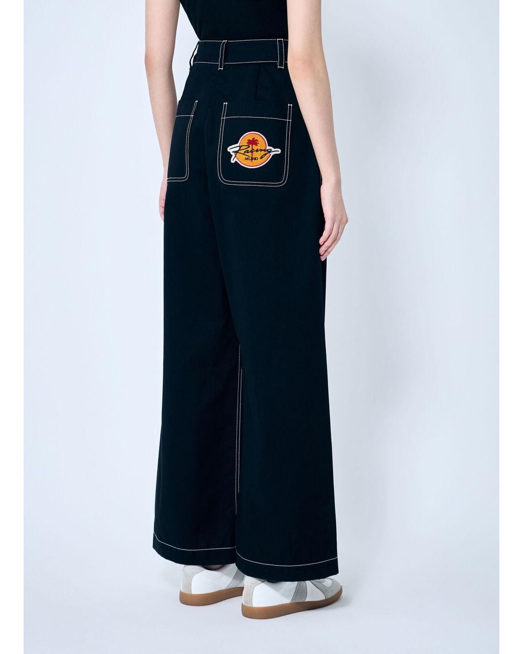 8 MONCLER PALM ANGELS Blue Wide-Leg Pants