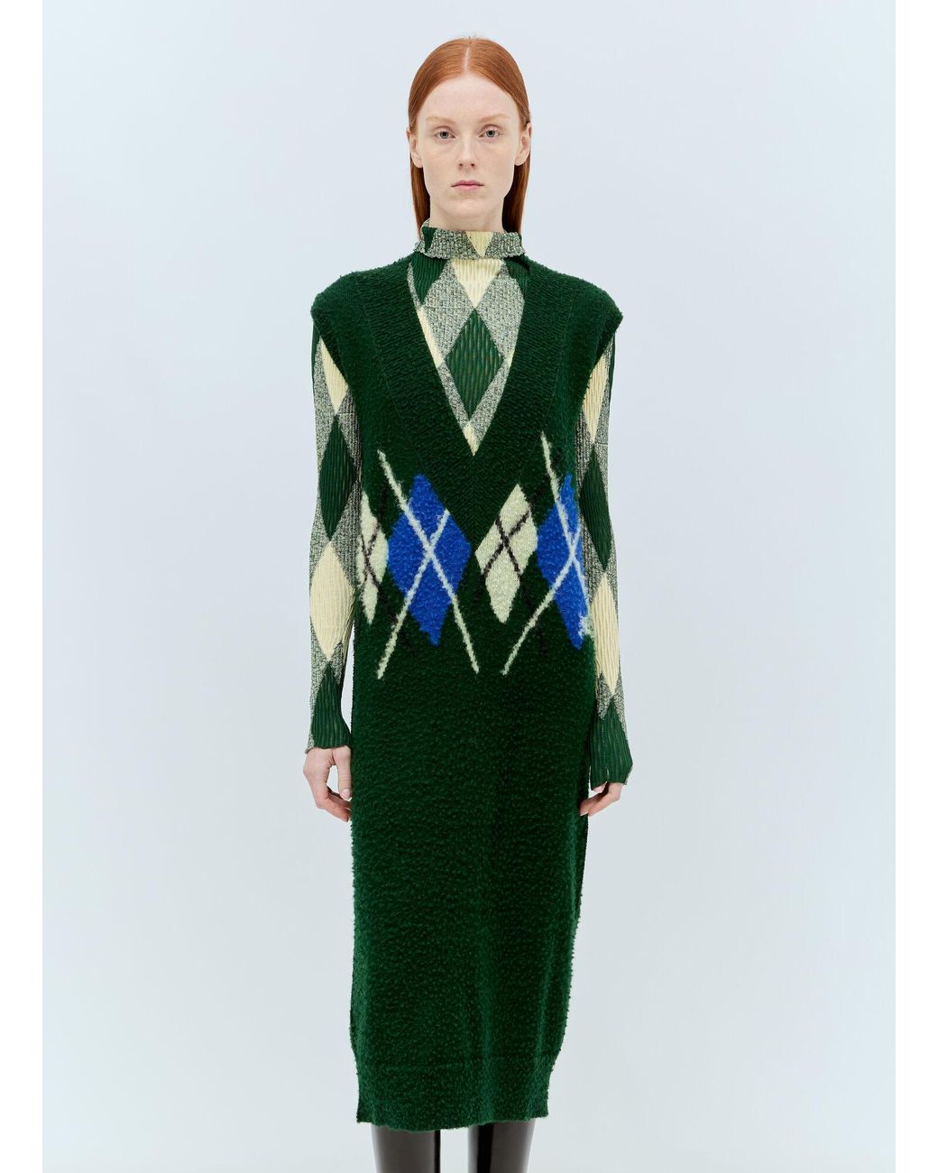 Burberry Green Argyle Wool Vest Dress