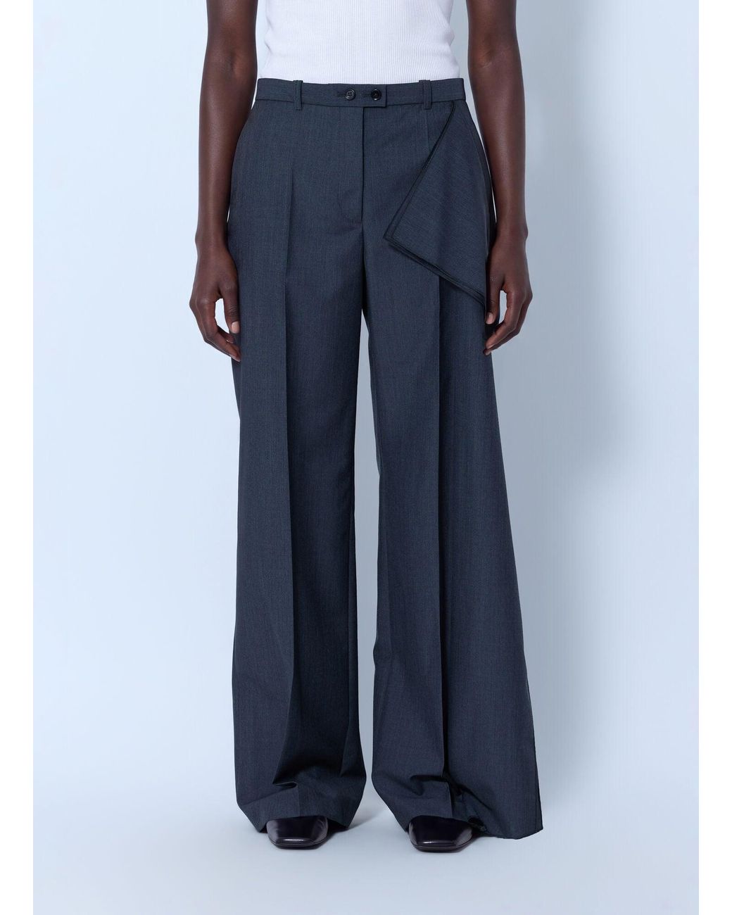 Jil Sander Blue Fil-À-Fil Dressy Wool Pants