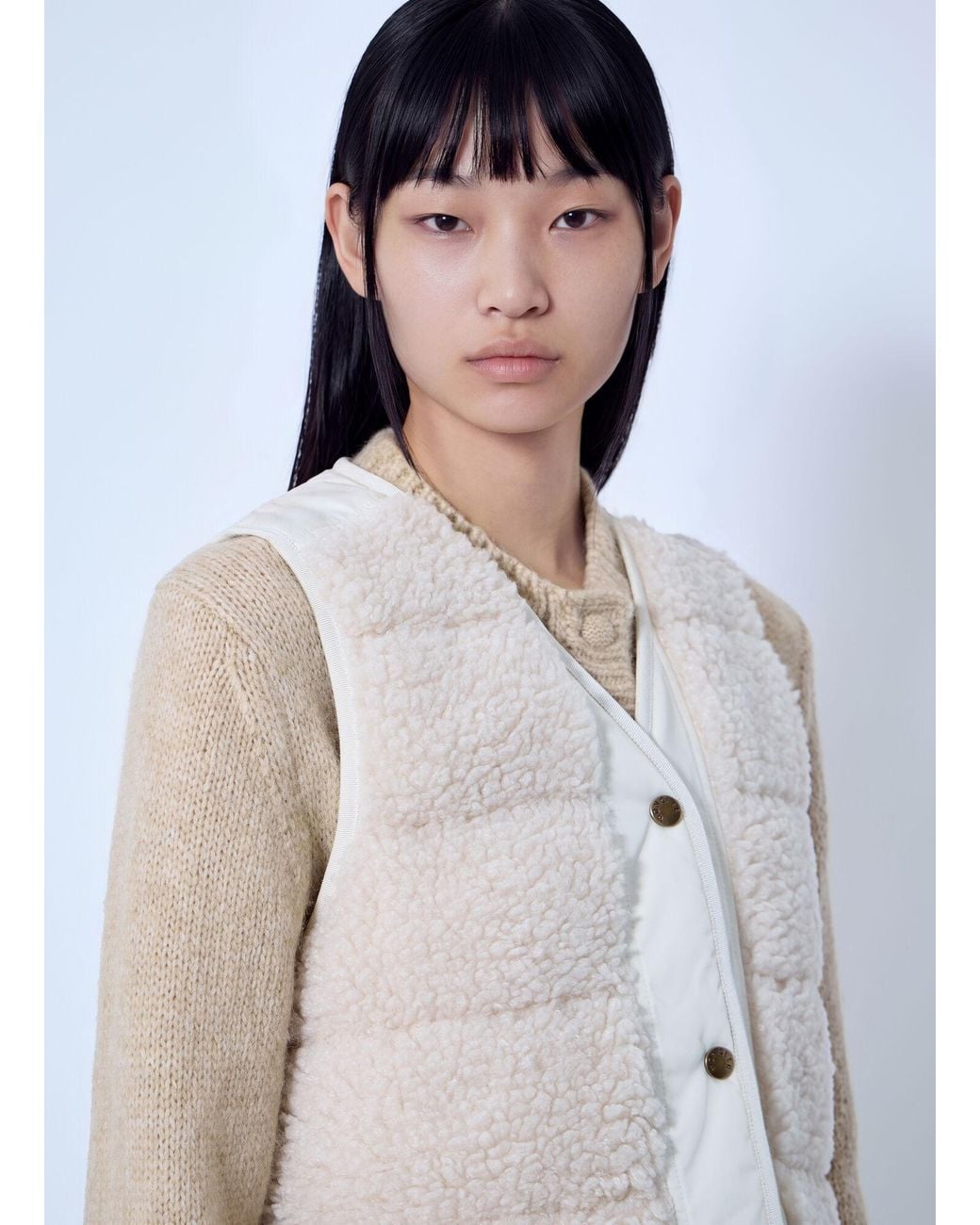 Moncler White Fluffy Teddy Padded Gilet