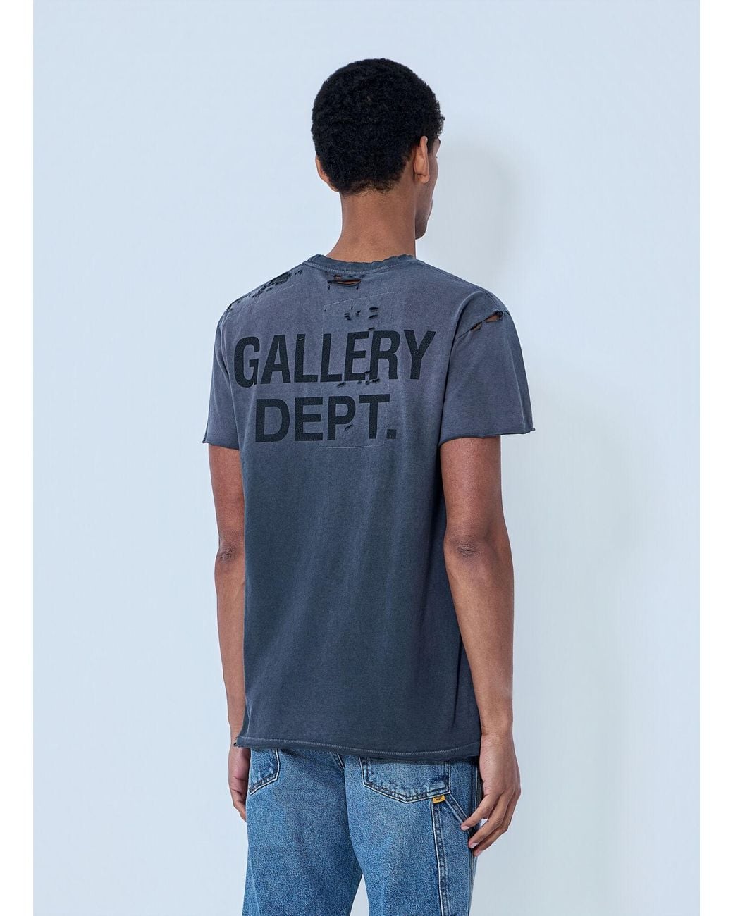 GALLERY DEPT. Blue Distressed Cotton Jersey T-Shirt for men