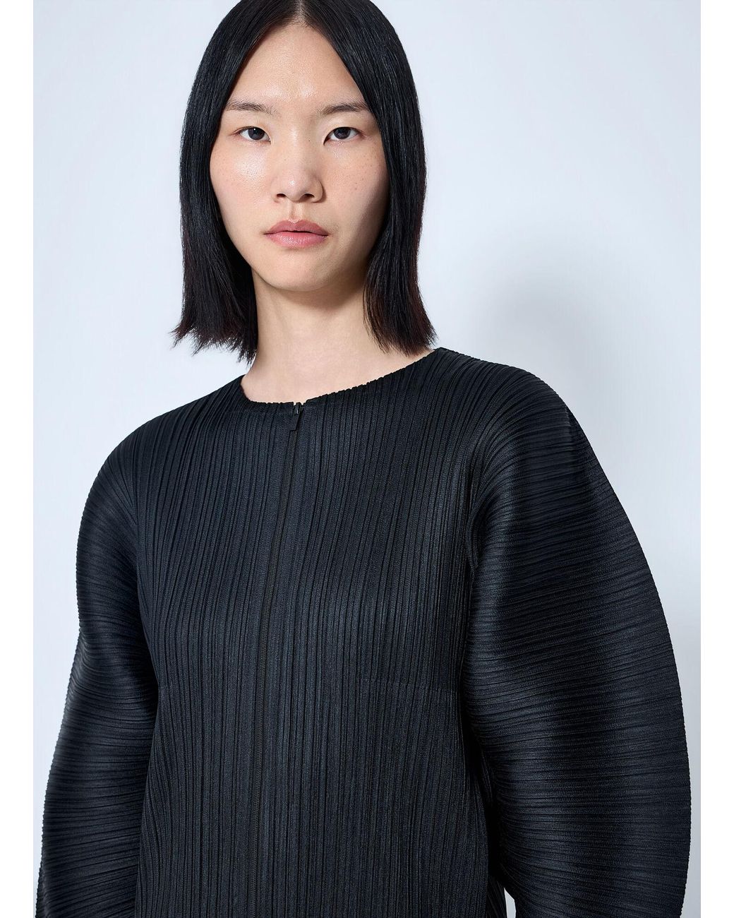 Pleats Please Issey Miyake Blue Pleated Zip-Up Top