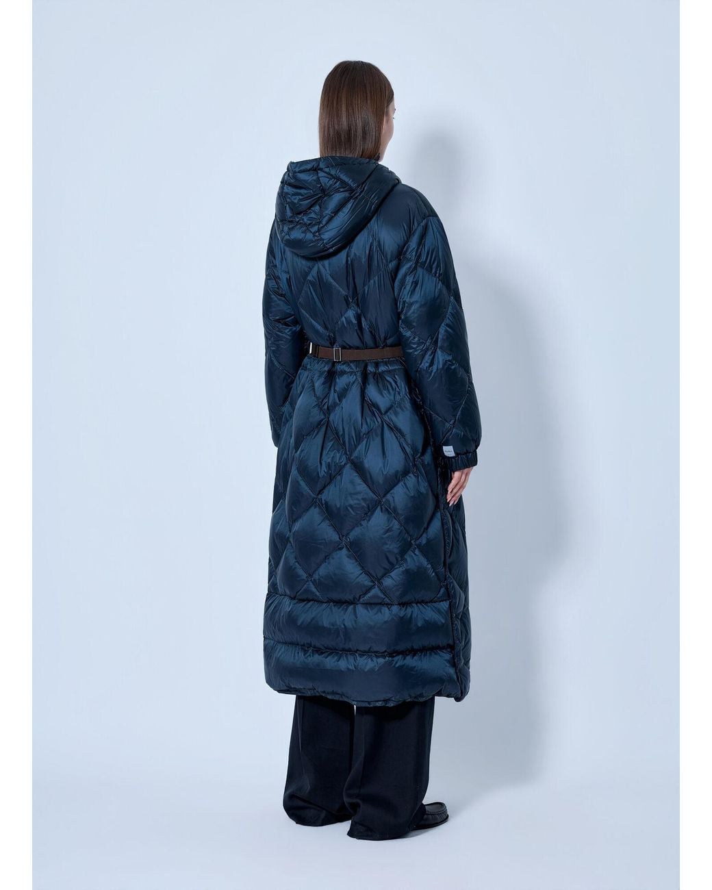 Max Mara Blue Quilted Hooded Puffer Coat