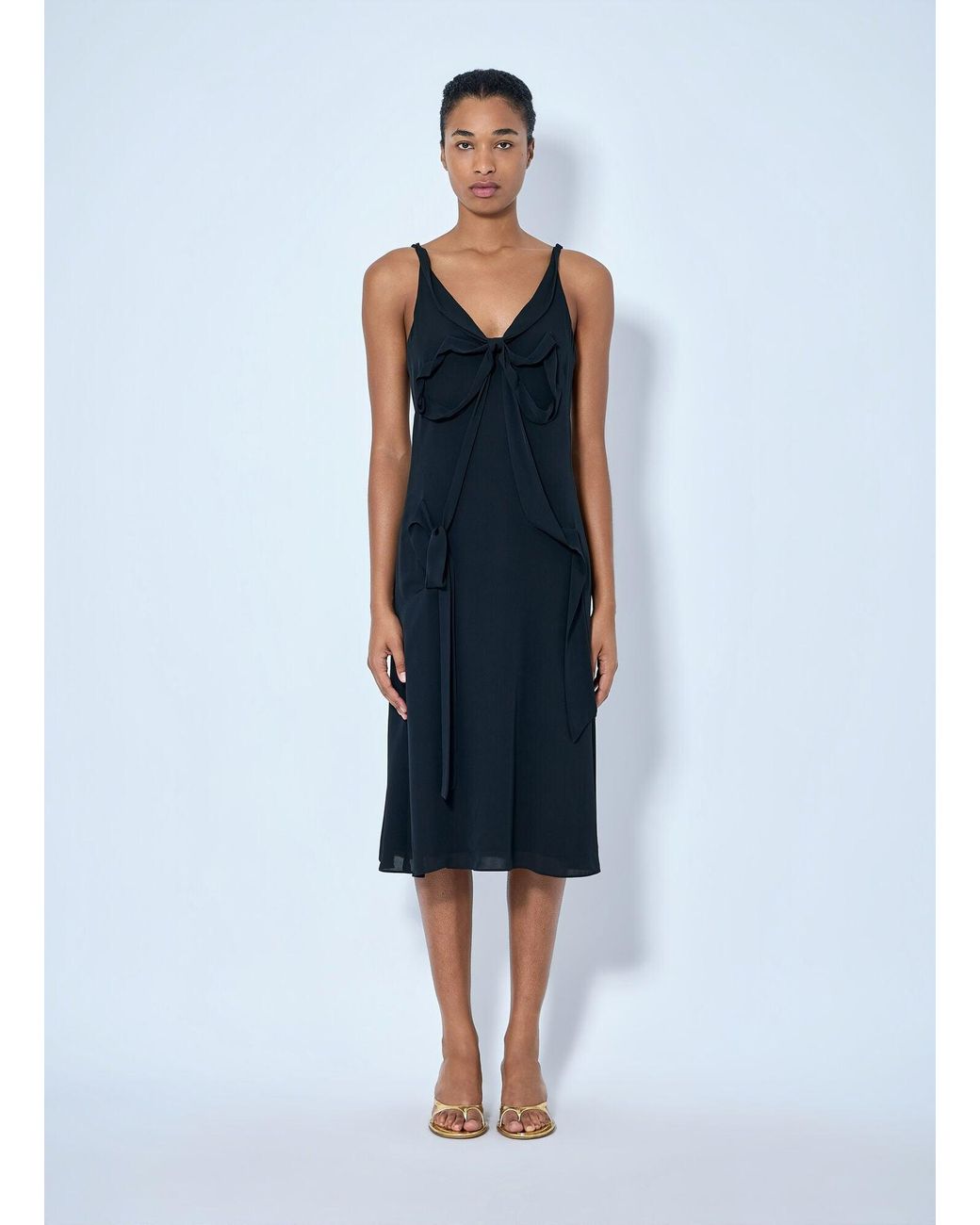 Acne Blue Silk Midi Dress With Bow