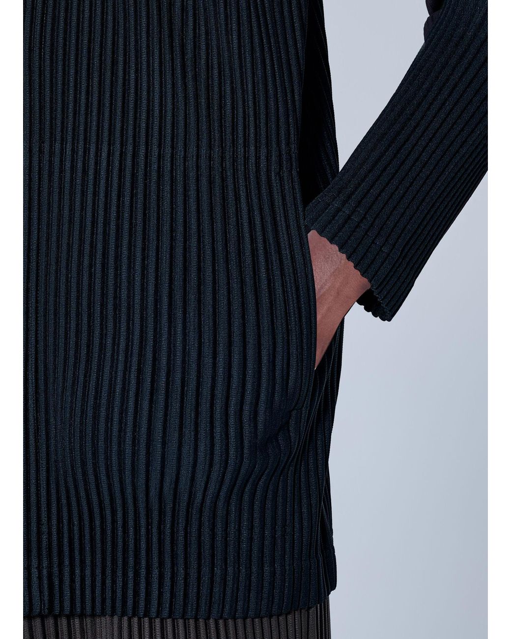 Homme Plissé Issey Miyake Blue Pleated High Neck Cardigan for men