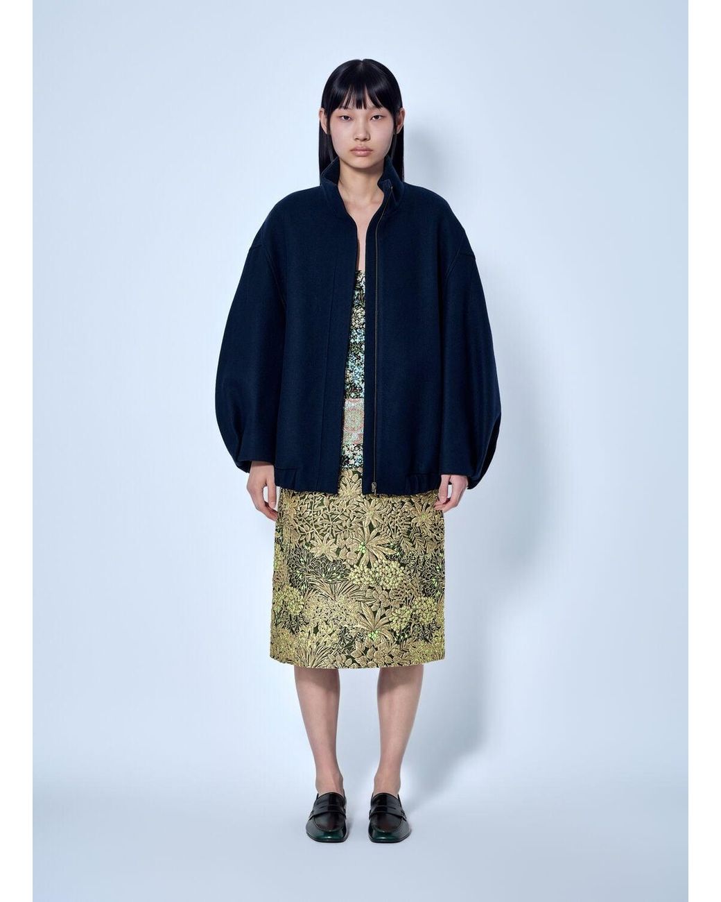 Dries Van Noten Blue High Collar Wool Jacket
