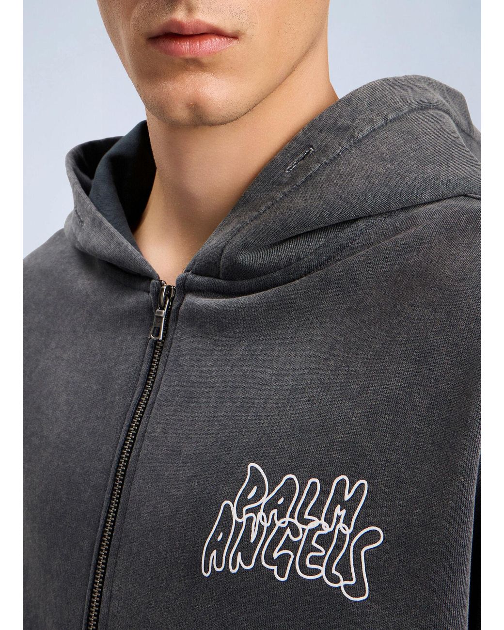 Palm Angels Gray Palm Leaf Loose Zip Hoodie for men
