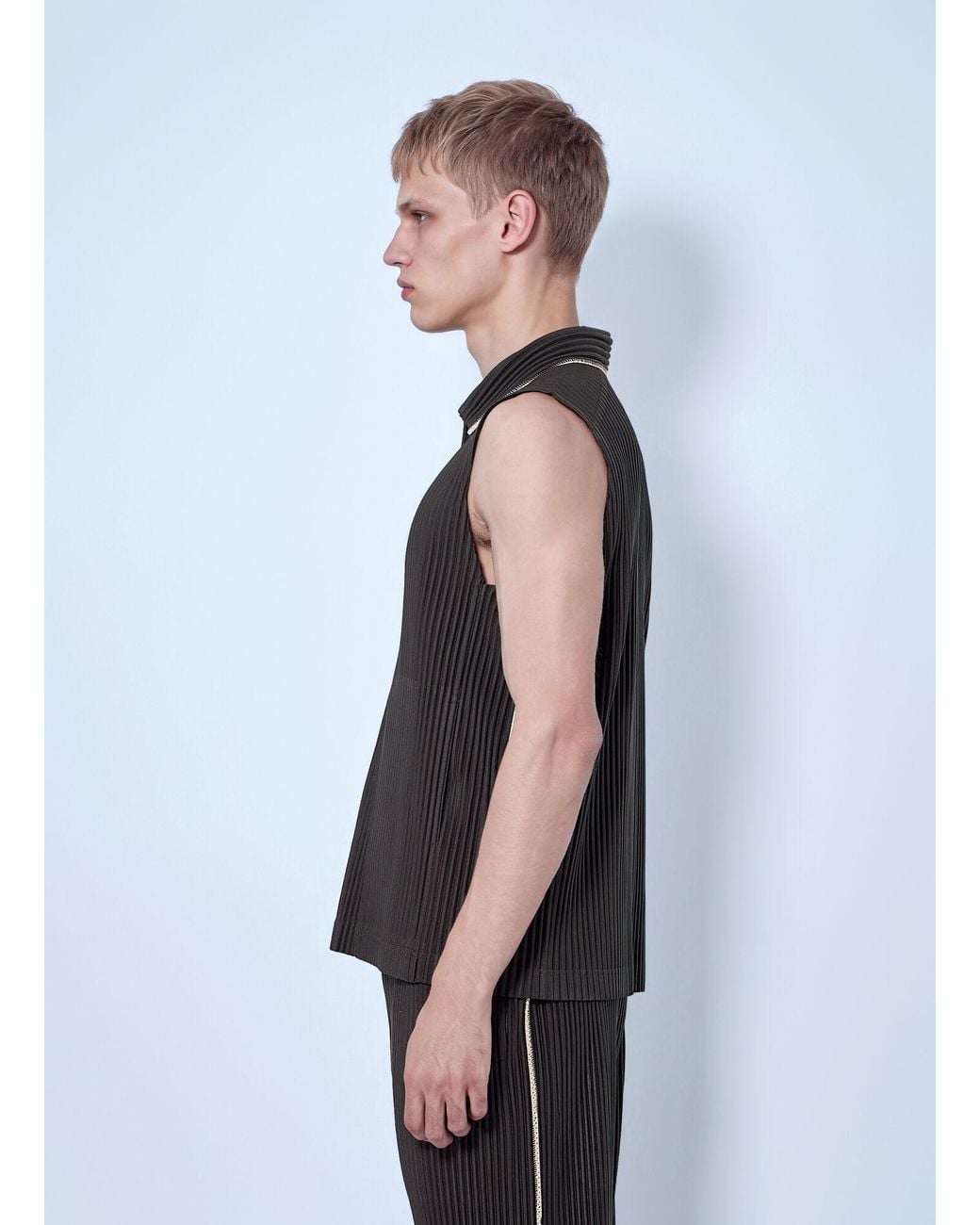 Homme Plissé Issey Miyake Gray Pleated Sleeveless Top for men