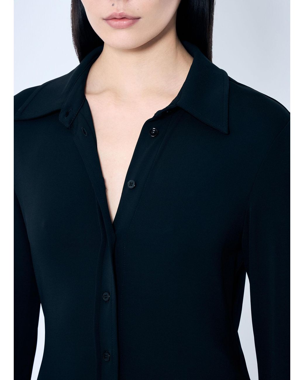 Sportmax Blue Crepe Jersey Shirt Dress