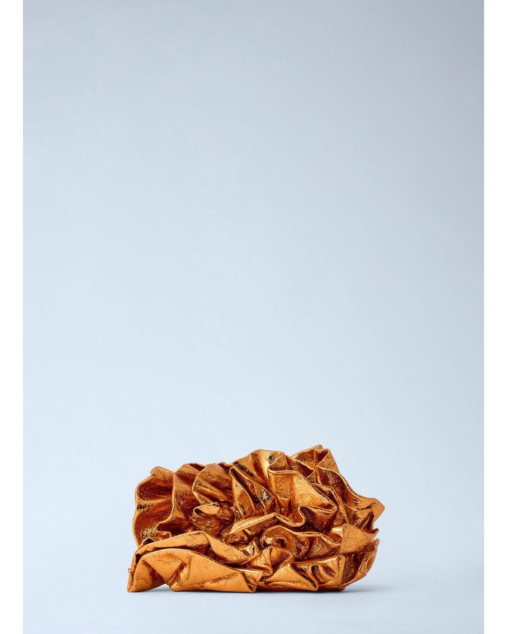 Dries Van Noten Blue Ruffled Crinkled Leather Clutch Bag