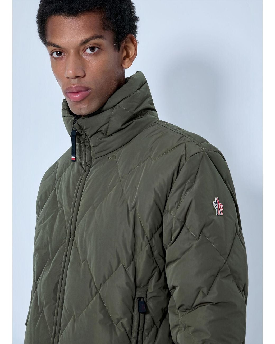 Moncler Green Bramans Diamond Quilted Short Down Jacket for men
