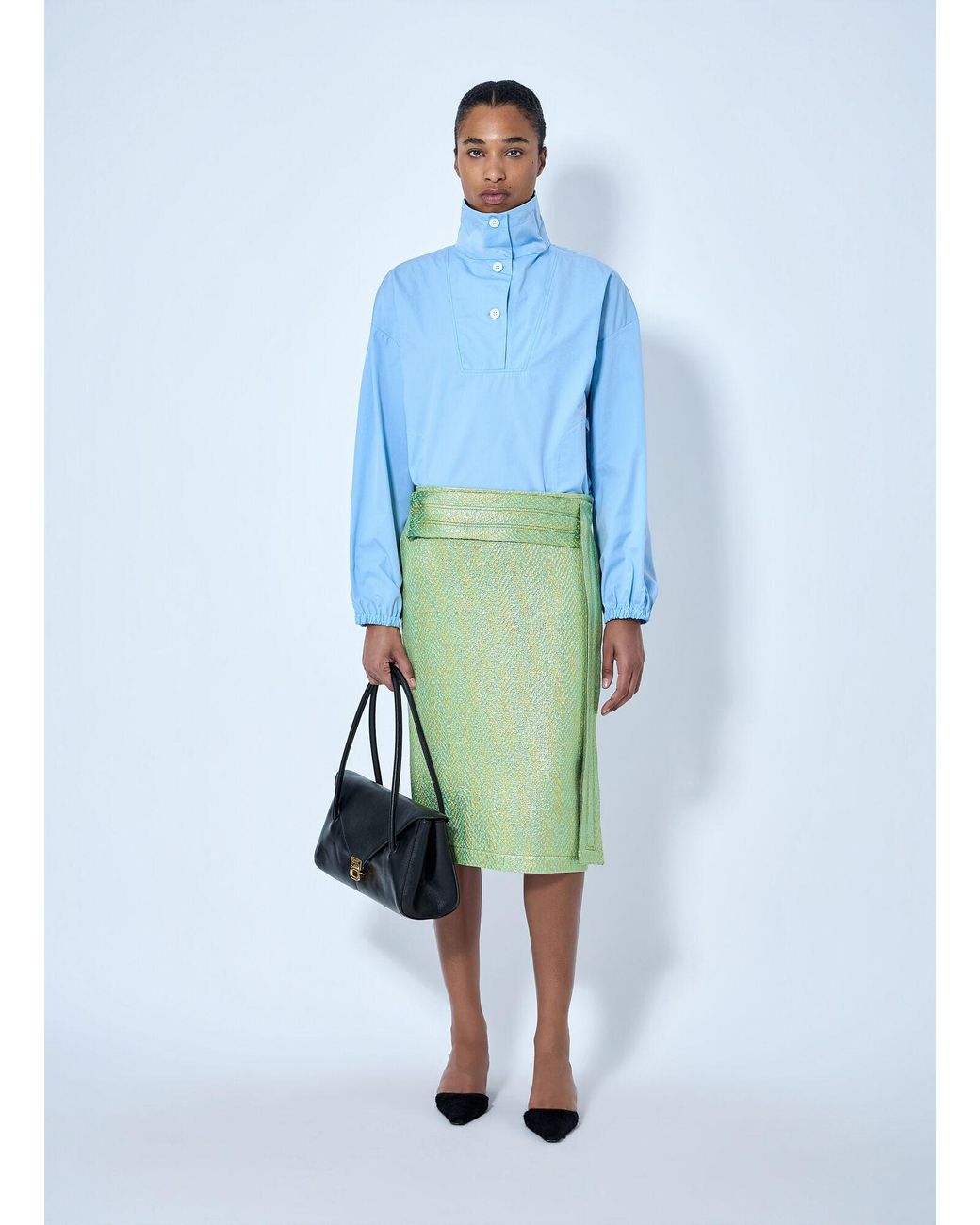 Marni Blue High-Collar Buttoned Pullover