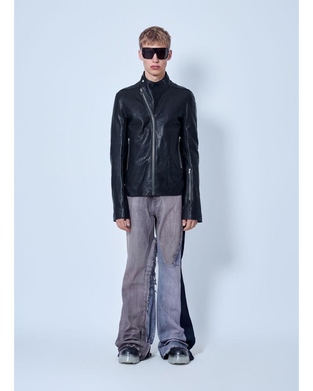 Rick Owens Blue Leather Release Jacket for men