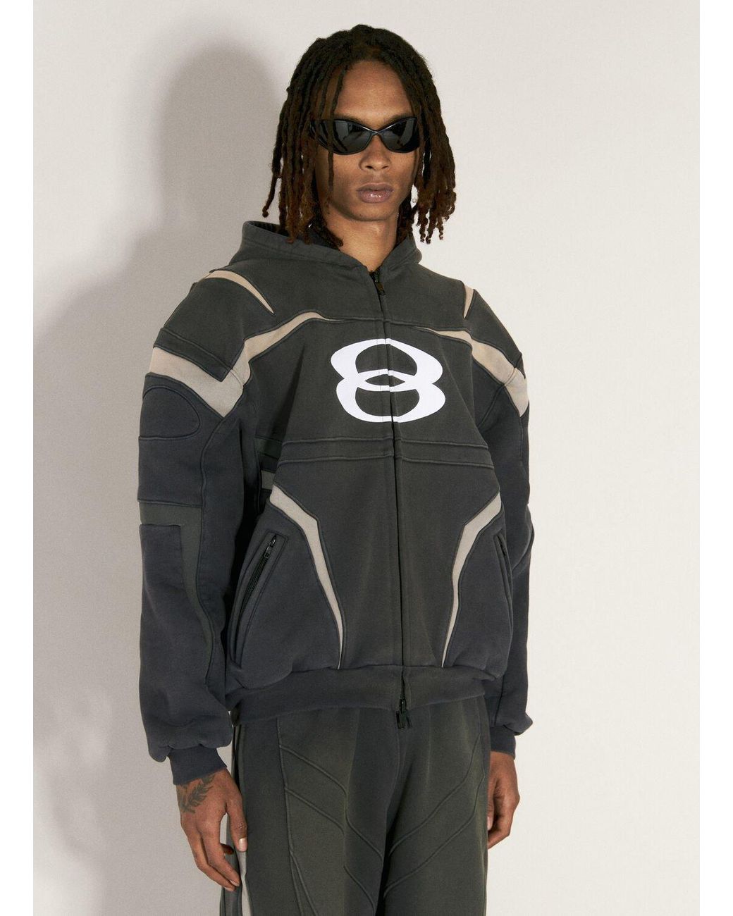 【BALENCIAGA】Biker Hood Zipup Gray White Balenciaga Biker Hooded Sweatshirt in Gray for Men | Lyst